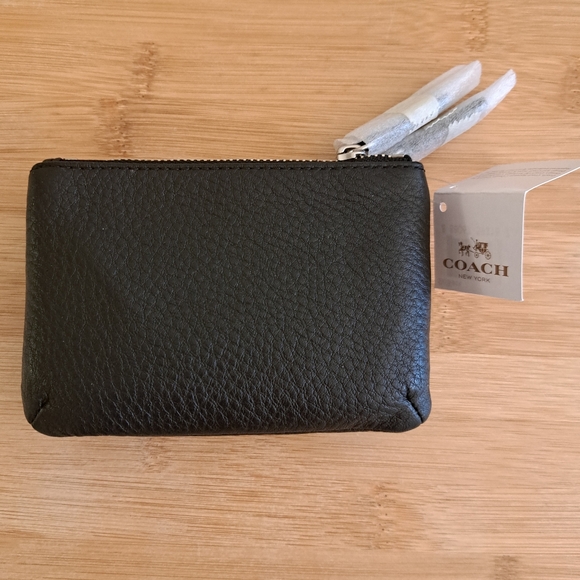 🔥NWT, COACH Park Pebbled Leather Double Gusset Zip Coin Wallet In Black, Silver - Picture 4 of 13